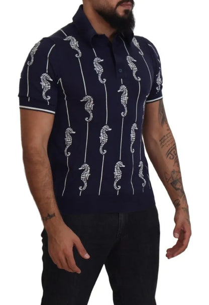 Dark Blue Sea Horse Collared Polo T-shirt