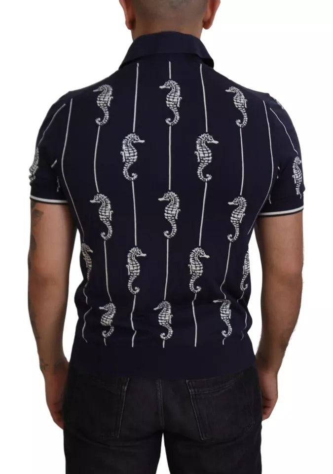 Dark Blue Sea Horse Collared Polo T-shirt