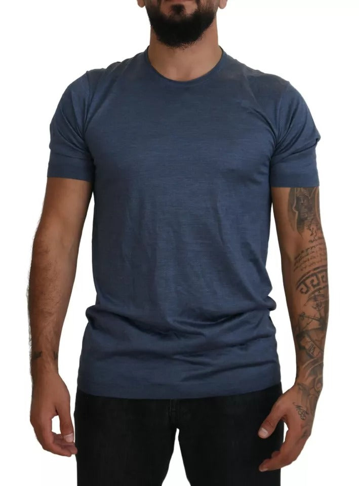 Light Blue Silk Men Short Sleeves T-shirt