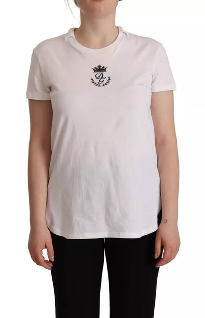 White DG Crown Print Cotton Collared Neck T-shirt