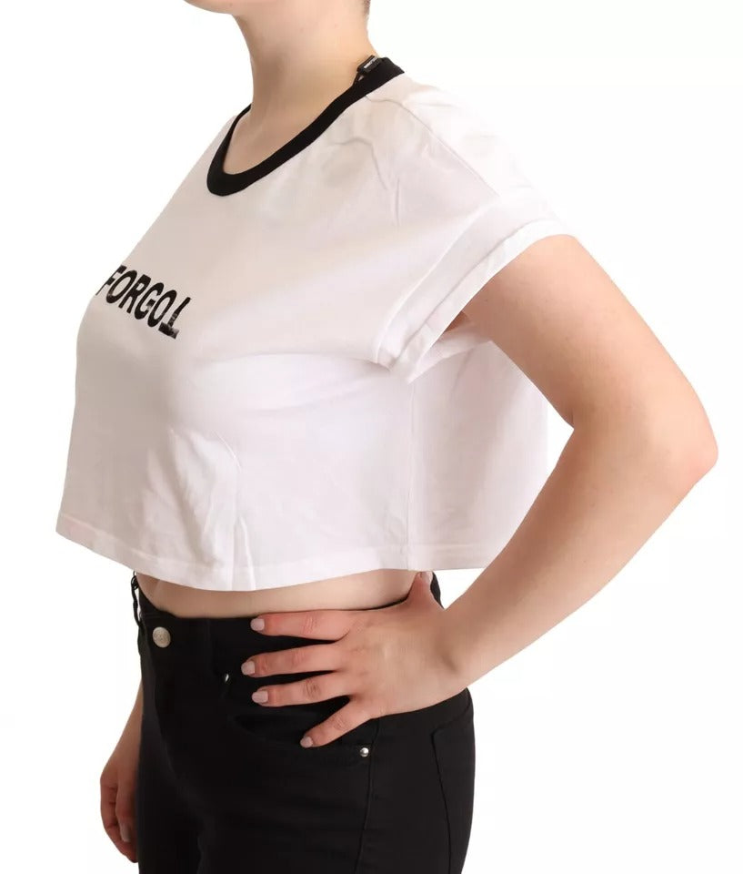 White Forgot Print Short Sleeves Crop T-shirt