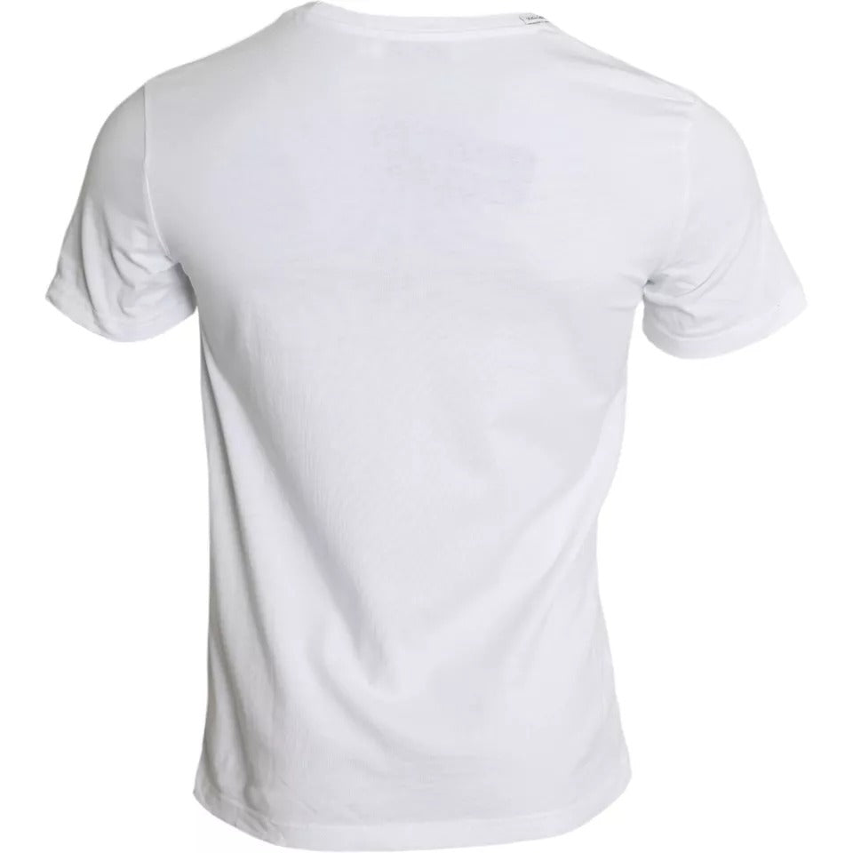 White Logo Print Cotton Crew Neck Men Top T-shirt