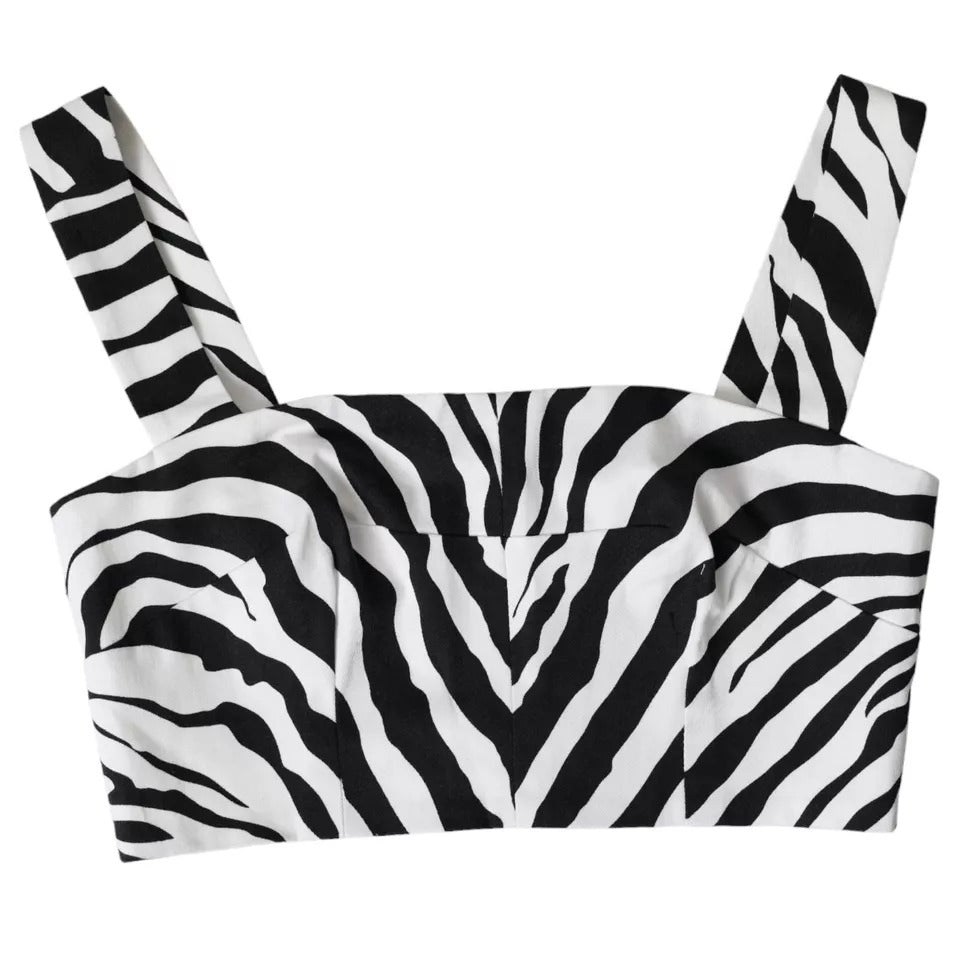 Black White Zebra Sleeveless Bustier Crop Top