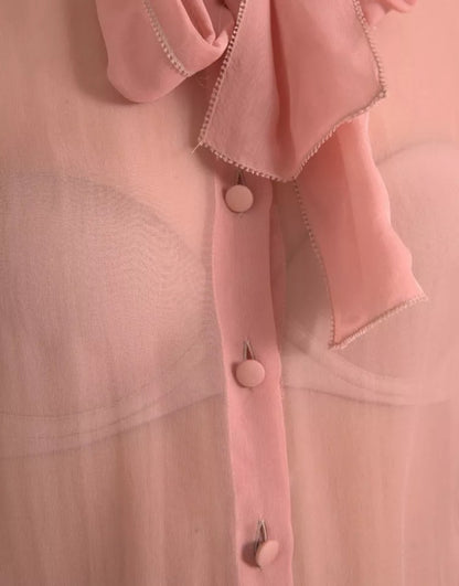 Pink Long Sleeves Ascot Collar Top Blouse