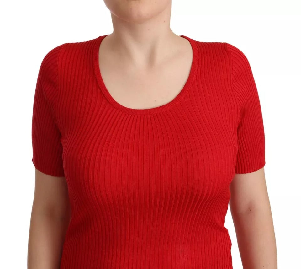 Red Silk T-shirt Short Sleeve Top Blouse