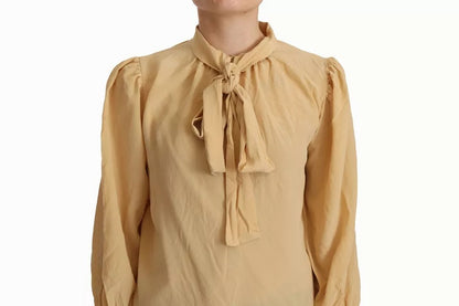 Mustard Ascot Collar Shirt Silk Blouse Top