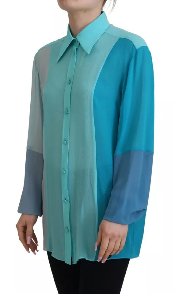 Blue Collar Long Sleeve Blouse Silk Top