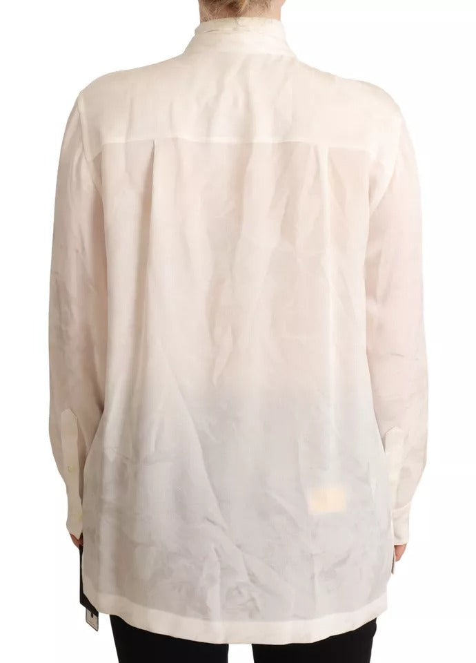 White Blouse Ascot Collar Shirt Silk Button Top