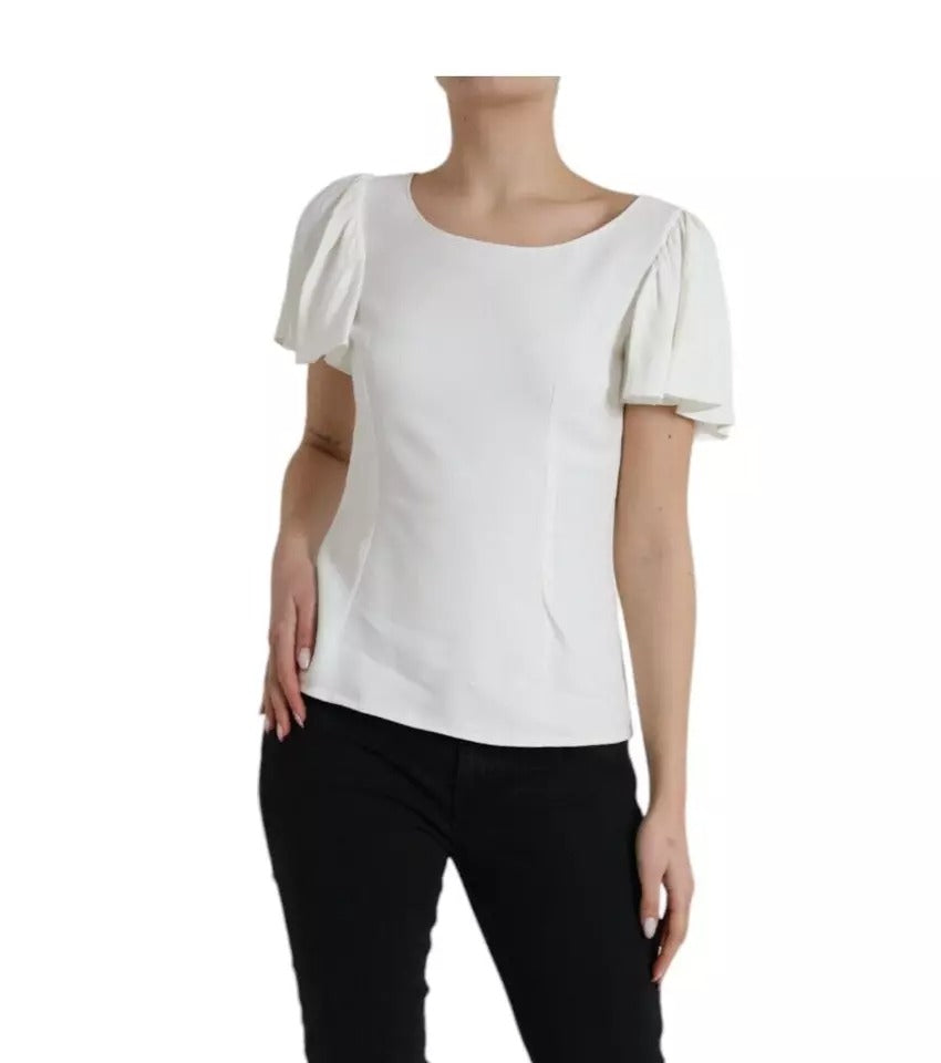 White Viscose Round Neck Short Sleeves Top