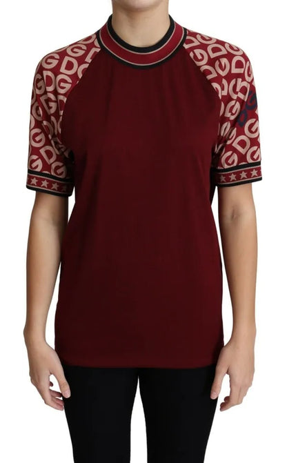 Maroon DG Mania Print Crew Neck T-shirt Top