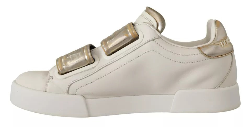 White Gold Leather Trainers Sneakers Shoes