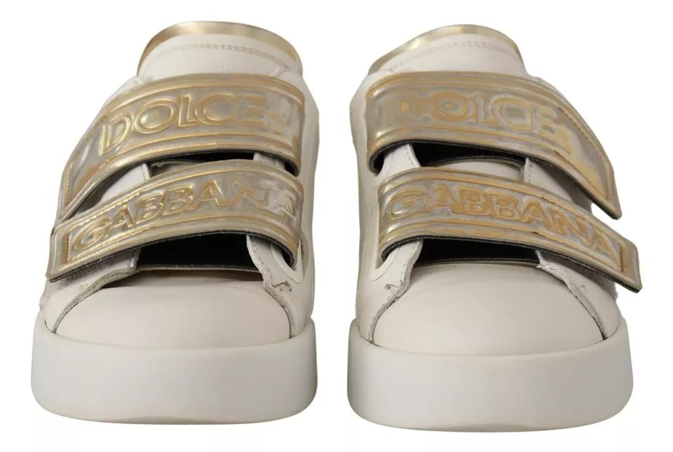 White Gold Leather Trainers Sneakers Shoes