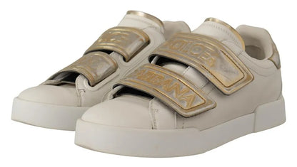 White Gold Leather Trainers Sneakers Shoes