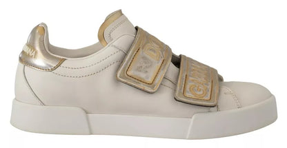 White Gold Leather Trainers Sneakers Shoes