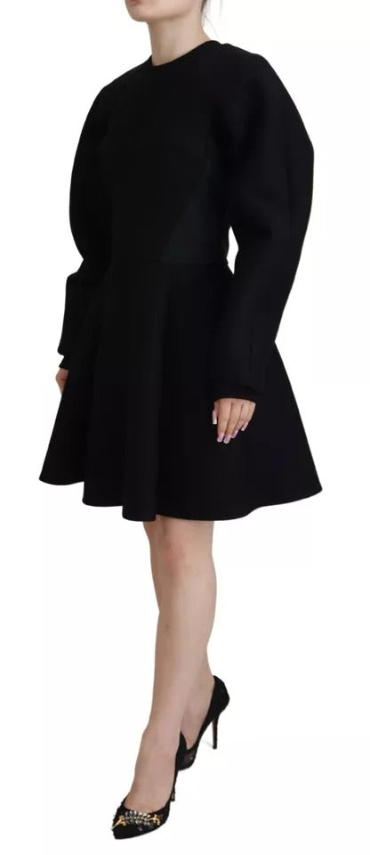 Black Long Sleeves A-line Mini Cotton Dress