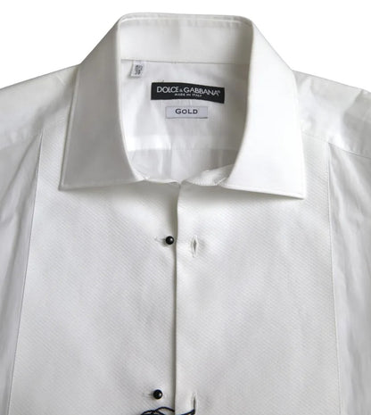 White Bib Cotton Poplin Men Formal GOLD Shirt