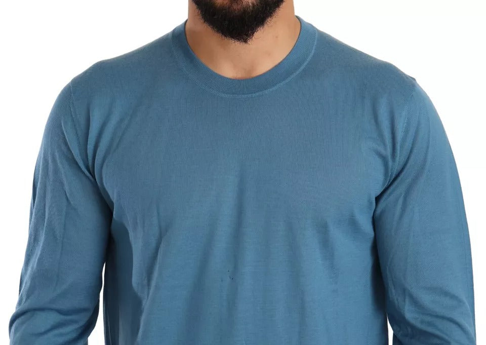 Blue Cashmere Crewneck Pullover Logo Sweater