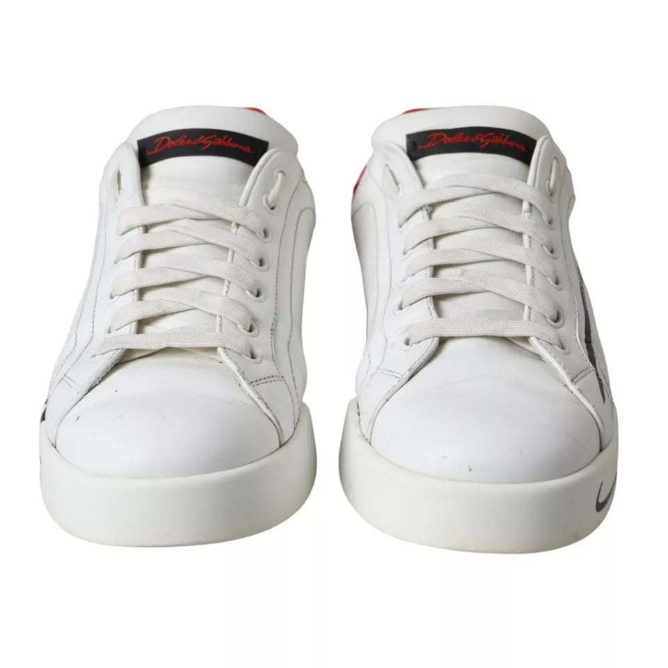 White Red Leather Logo Low Top Sneakers Shoes