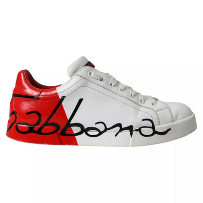 White Red Leather Logo Low Top Sneakers Shoes