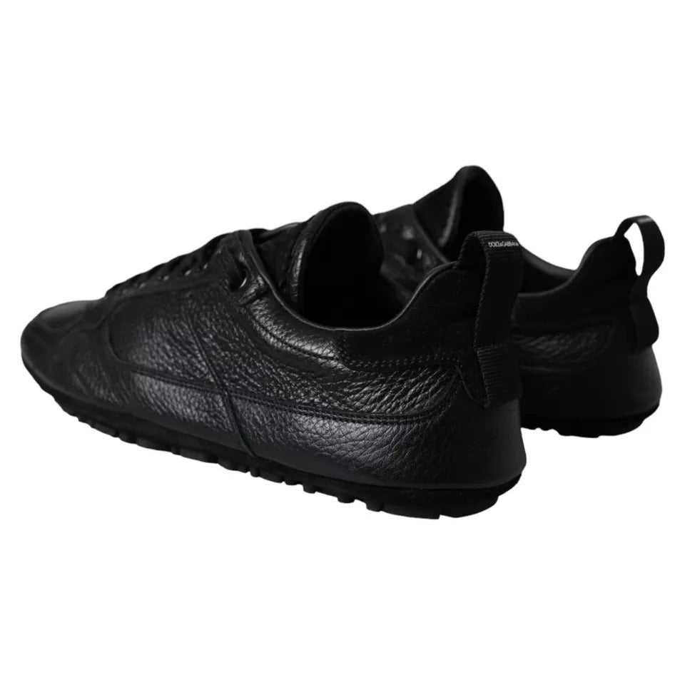 Black Leather Crown Low Top Sneakers Men Shoes