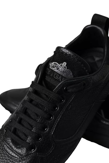 Black Leather Crown Low Top Sneakers Men Shoes