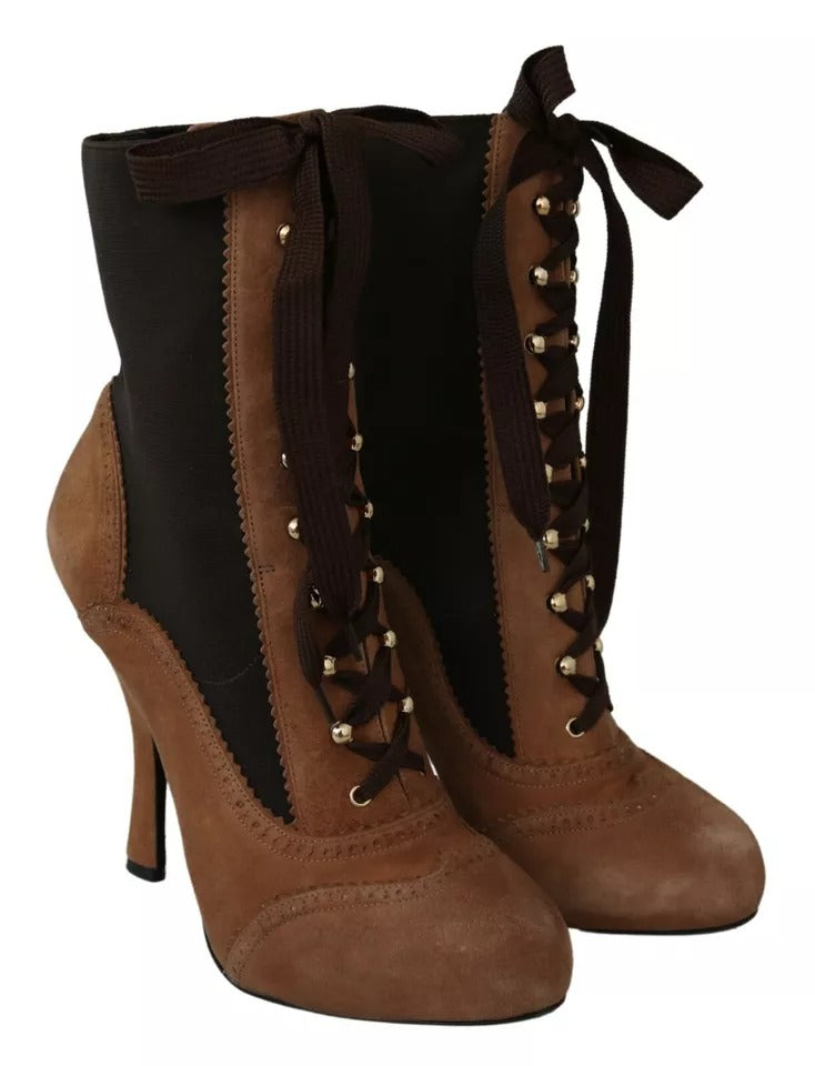 Brown Stretch Suede Ankle High Boots Shoes