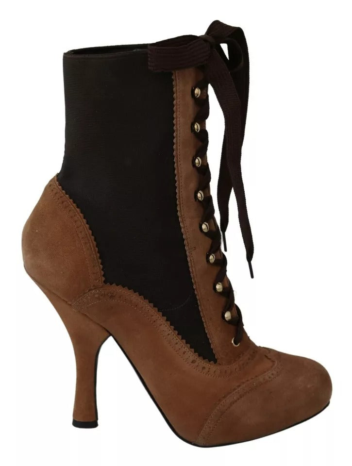 Brown Stretch Suede Ankle High Boots Shoes