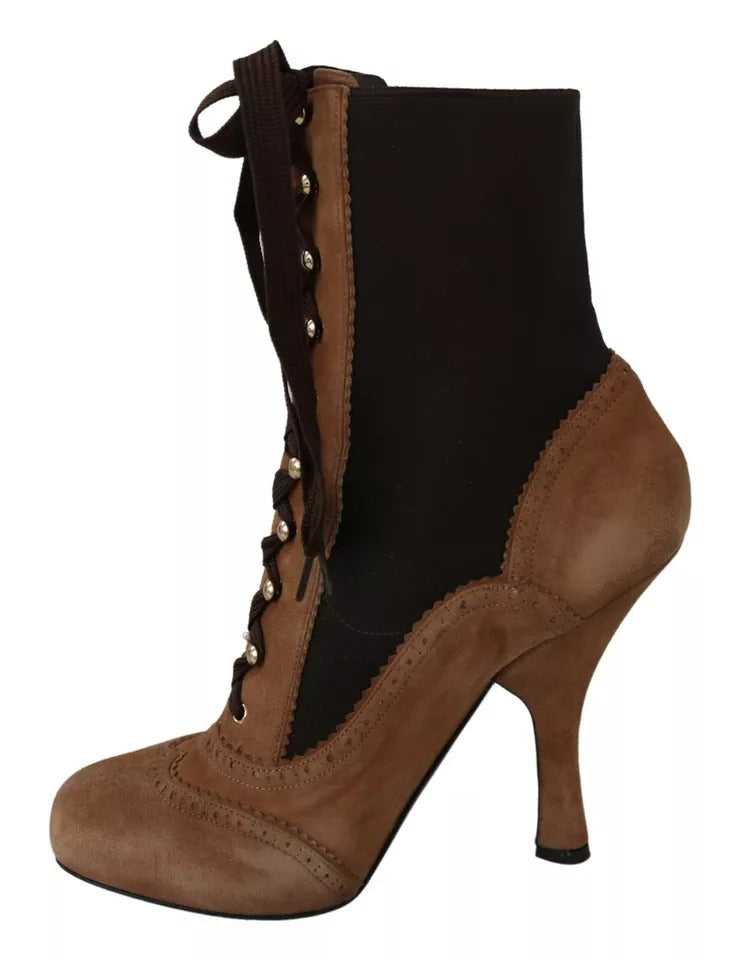 Brown Stretch Suede Ankle High Boots Shoes