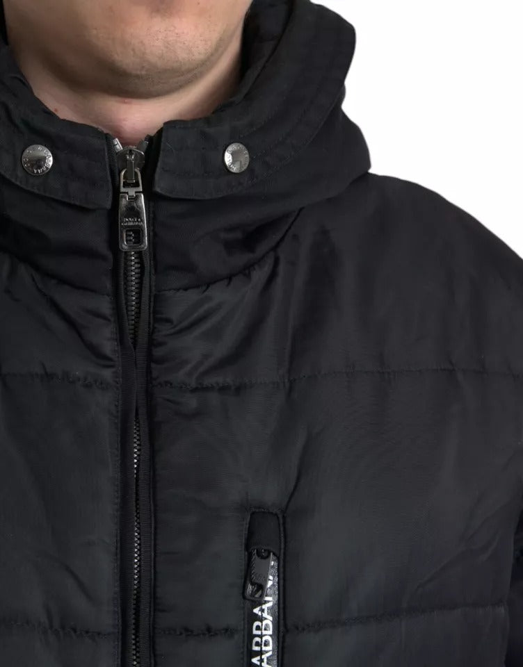 Black Nylon Hooded Parka Coat Winter Jacket