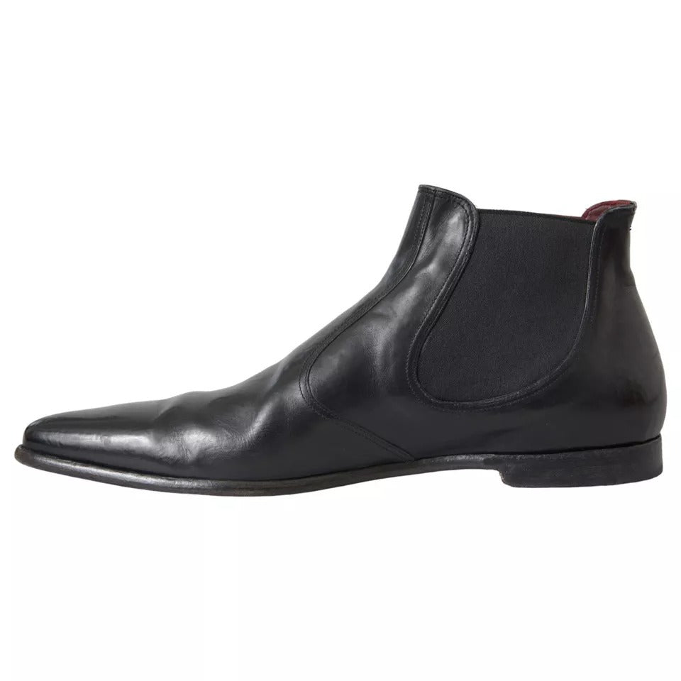 Black Leather Chelsea Men Ankle Boots Shoes