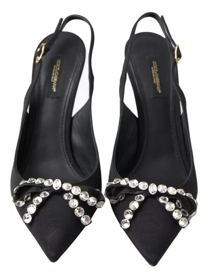 Black Crystal Embellished Slingback Heel Shoes