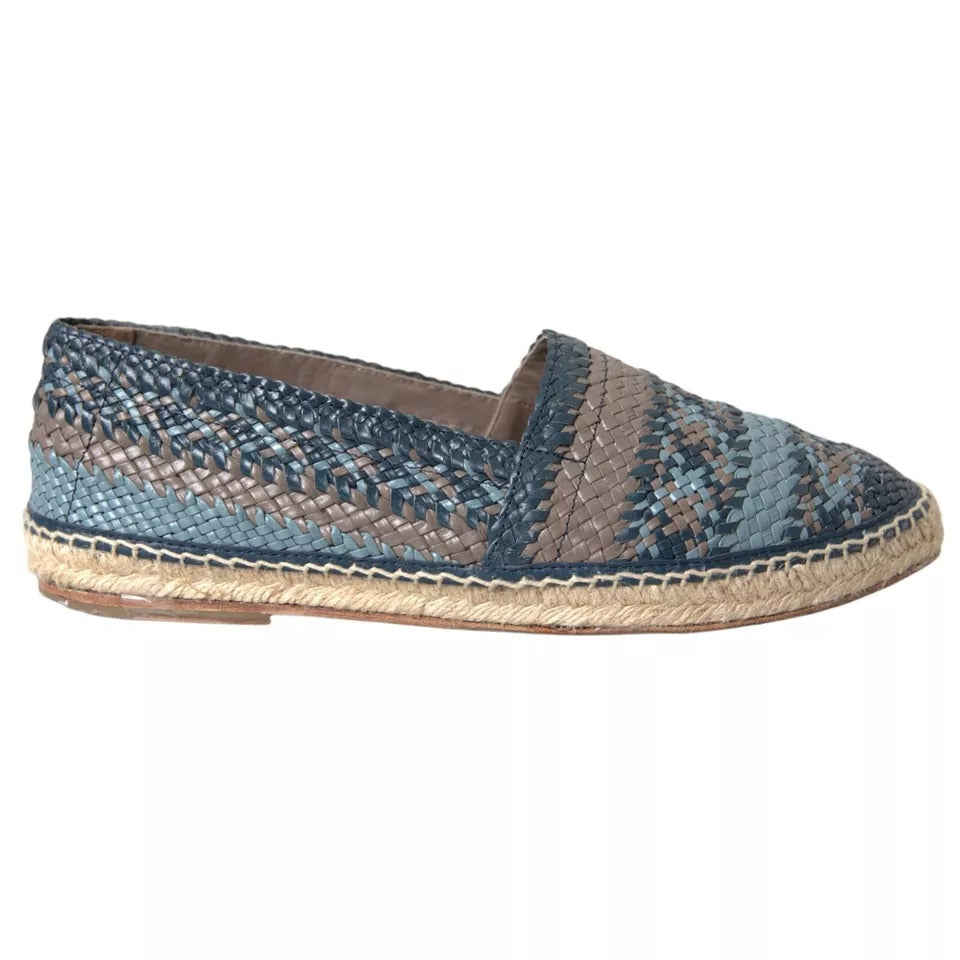 Blue Gray Woven Leather Buffalo Espadrille Shoes