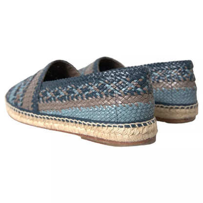 Blue Gray Woven Leather Buffalo Espadrille Shoes