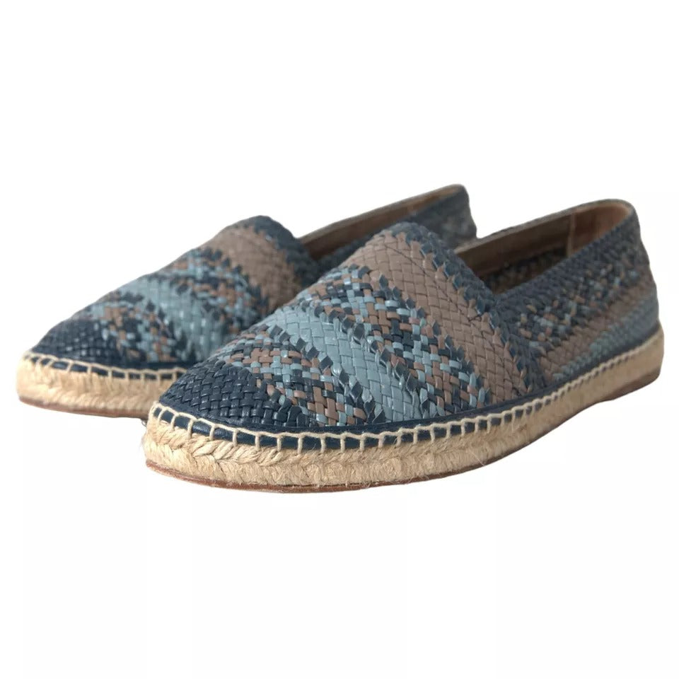 Blue Gray Woven Leather Buffalo Espadrille Shoes