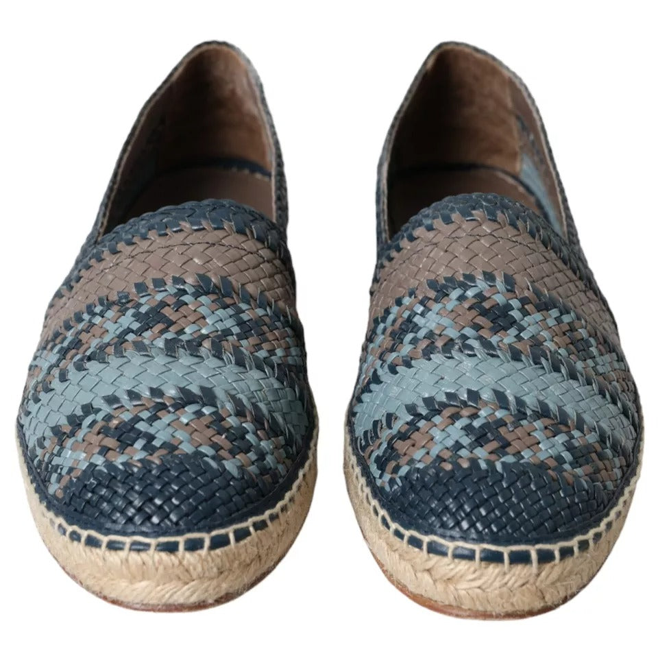 Blue Gray Woven Leather Buffalo Espadrille Shoes