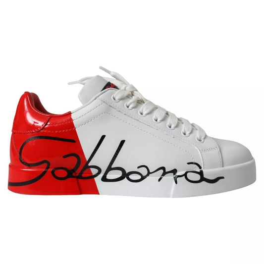 White Red Leather Logo Low Top Sneakers Shoes