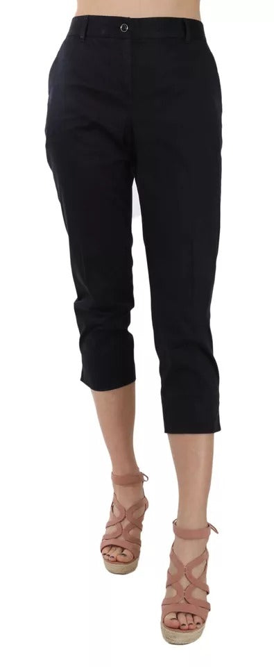 Black Cotton Cropped Capri Pants