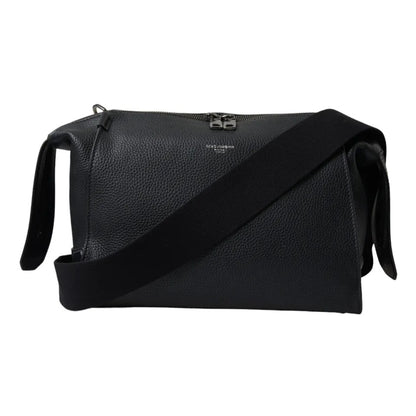 Black Pebbled Leather Edge Shoulder Strap Men Bag