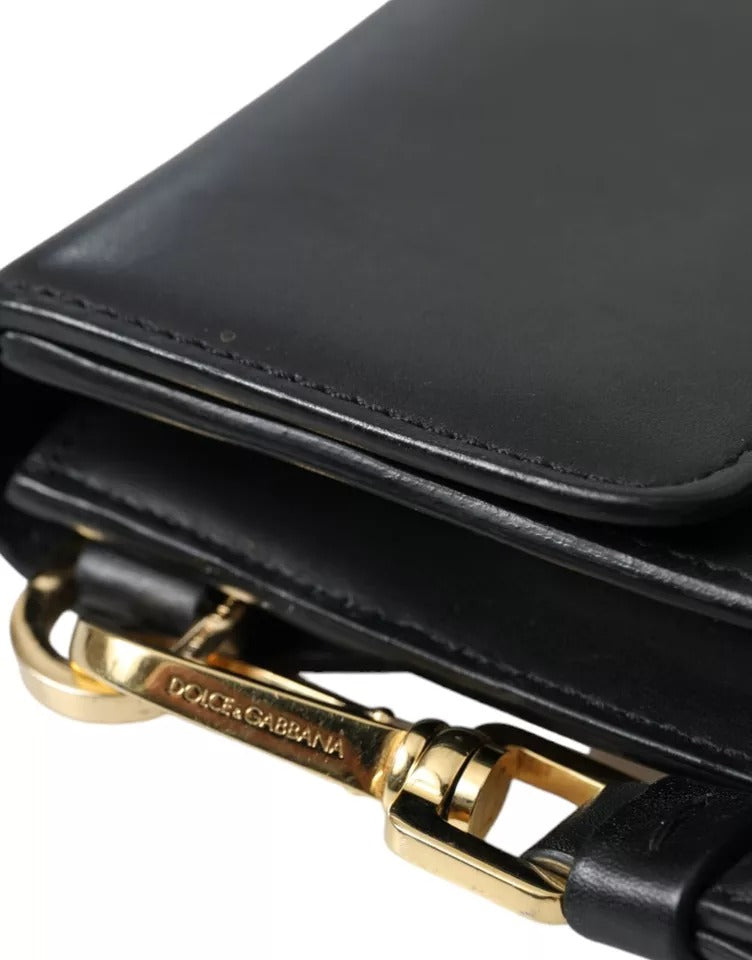 Black Calf Leather Large Logo Document Holder Clutch Men Bag