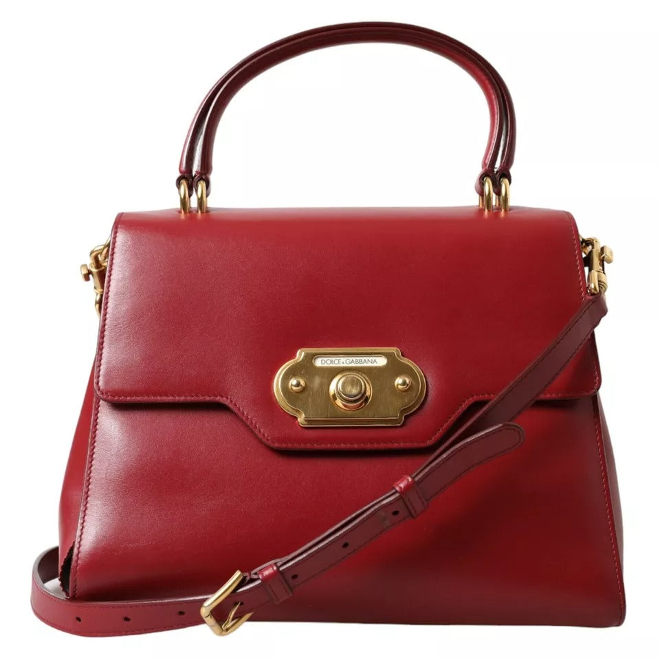 Red Leather Top Handle Crossbody WELCOME Shoulder Bag