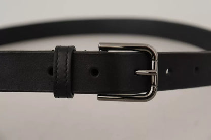 Black Calf Leather Classic Metal Logo Buckle Belt