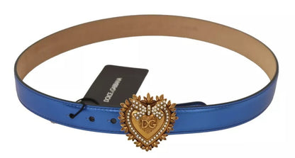 Blue Leather DEVOTION Heart DG Logo Metal Buckle Belt