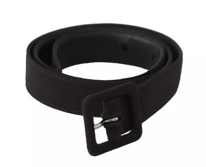 Black Velvet Leather Logo Waist Buckle Belt