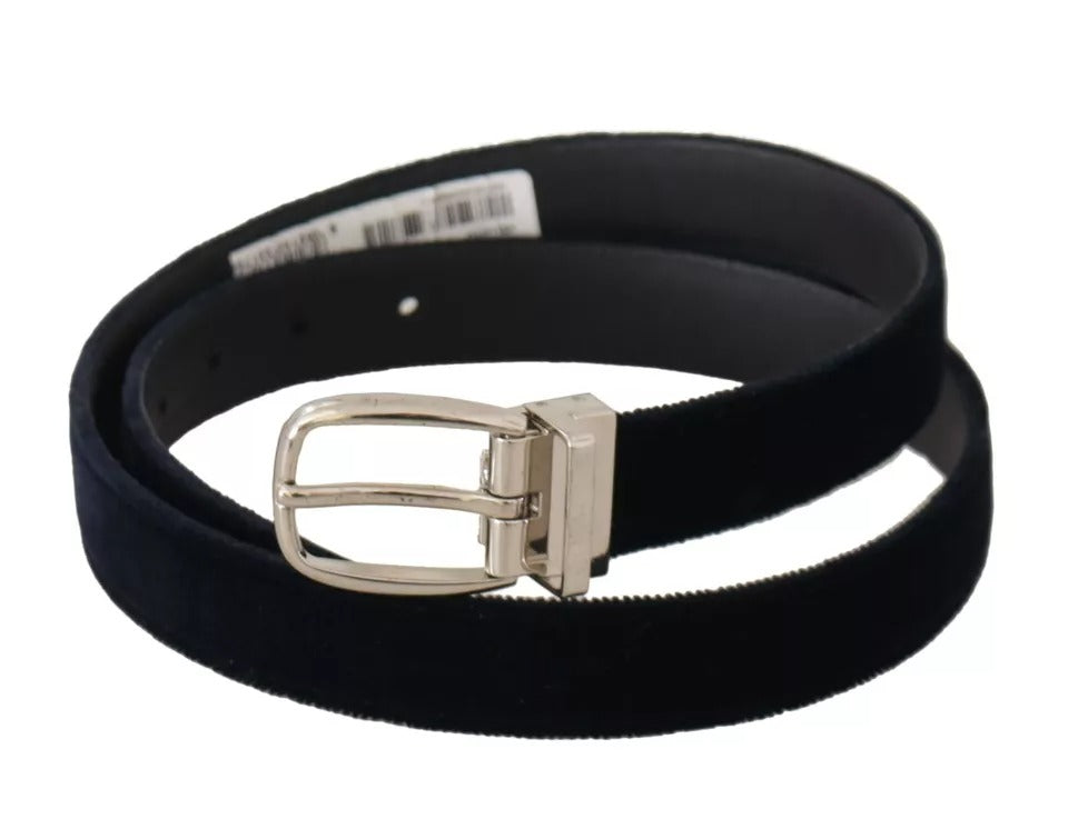 Blue Plain Velvet Silver Tone Metal Buckle Belt