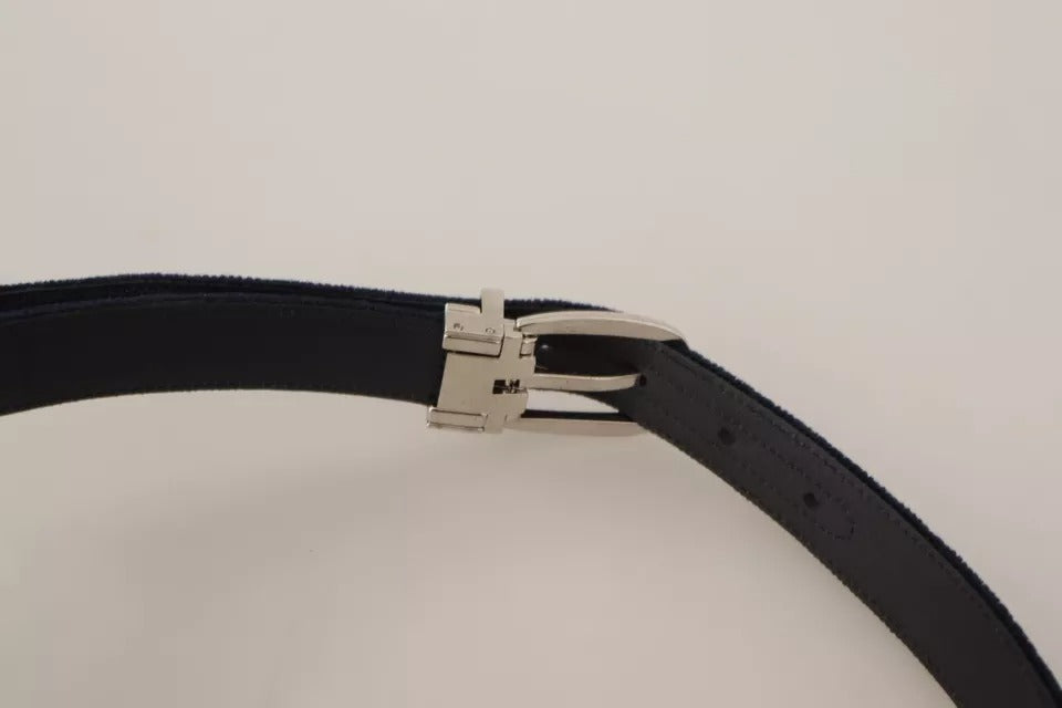 Blue Plain Velvet Silver Tone Metal Buckle Belt