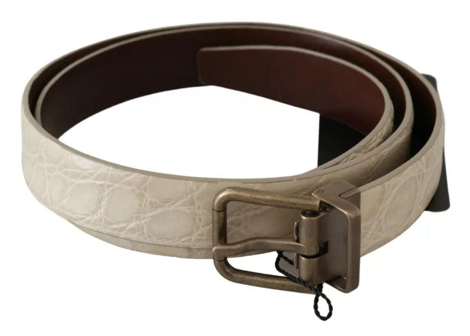 Cream Beige Gold Buckle Waist Leather Belt