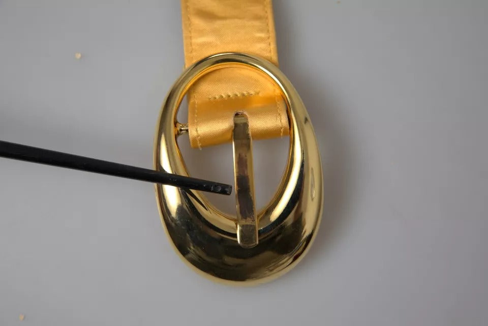 Gold Satin Leather Oval Metal Buckle Belt