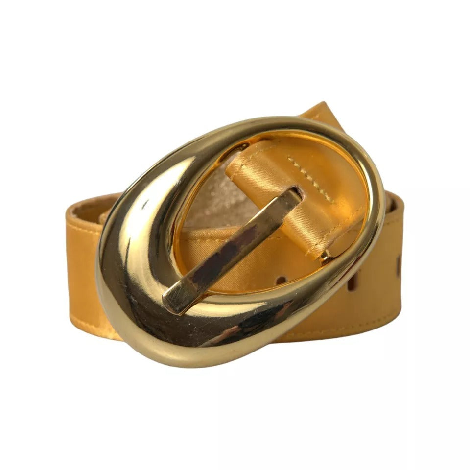 Gold Satin Leather Oval Metal Buckle Belt