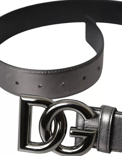 Silver Calf Leather Metal Logo Buckle Men Belt