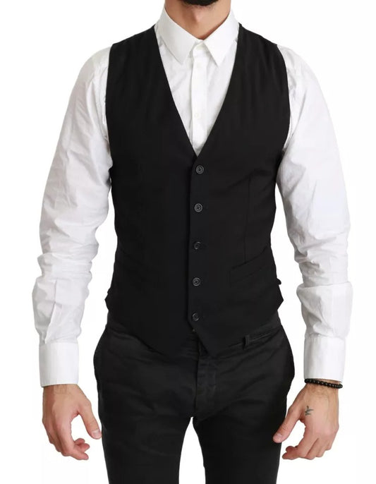 Black Solid STAFF Slim Fit Waistcoat Vest